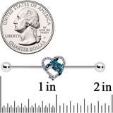 14G Clear Blue Gem Dolphin Heart Industrial Barbell 38mm