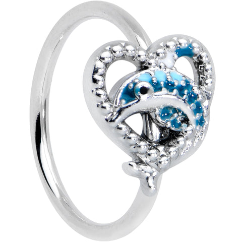 20G 5/16 Textured Blue Dolphin Heart Nose Hoop