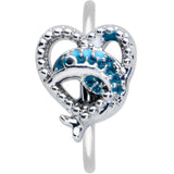 20G 5/16 Textured Blue Dolphin Heart Nose Hoop