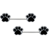 14G 9/16 Textured Black Paw Print Barbell Nipple Ring Set