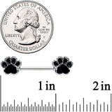 14G 9/16 Textured Black Paw Print Barbell Nipple Ring Set