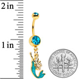 Blue Gem Gold Tone Green Faux Opal Mermaid Dangle Belly Ring