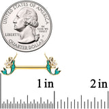 14G 9/16 Green Faux Opal Gold Tone Curvy Mermaid Nipple Ring Set