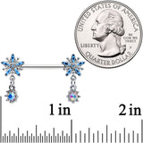 14G 9/16 Aurora Gem Snowflake Blues Christmas Nipple Ring Set