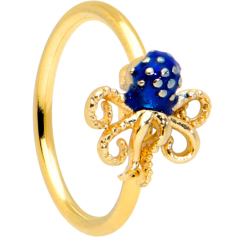 20G 5/16 Gold Tone Textured Blue Octopus Nose Hoop