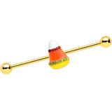 14G Gold Tone Candy Corn Halloween Industrial Barbell 38mm