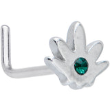 20G 1/4 Green CZ Gem Simple Pot Leaf L Shape Nose Ring