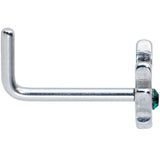 20G 1/4 Green CZ Gem Simple Pot Leaf L Shape Nose Ring