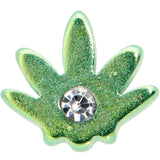 20G 1/4 Clear CZ Gem Green Simple Pot Leaf L Shape Nose Ring