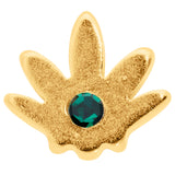 20G 1/4 Green CZ Gem Gold Tone Simple Pot Leaf L Shape Nose Ring