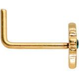 20G 1/4 Green CZ Gem Gold Tone Simple Pot Leaf L Shape Nose Ring