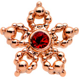 20G 1/4 Red Gem Rose Gold Tone Textured Snowflake Nose Bone