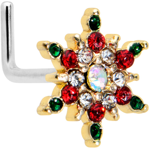 20G 7mm Aurora Gem Gold Tone Christmas Star L Shape Nose Ring