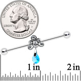 14G Blue Gem Scrolling Elegance Dangle Industrial Barbell 38mm