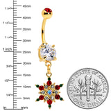 Aurora Red Green Gem Gold Tone Christmas Star Holiday Dangle Belly Ring