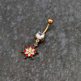 Aurora Red Green Gem Gold Tone Christmas Star Holiday Dangle Belly Ring