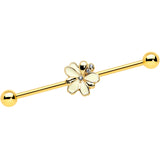 14G Clear Gem Gold Tone Feed Bee Flower Industrial Barbell 38mm