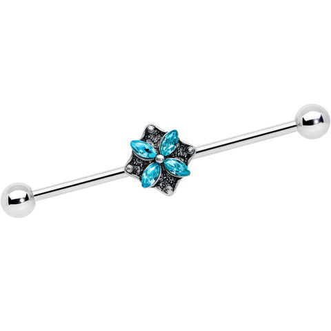 14G Blue Gem Rhombus Flower Industrial Barbell 38mm