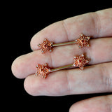 14G 9/16 Red Gem Rosy Hue Texture Snowflake Barbell Nipple Ring Set