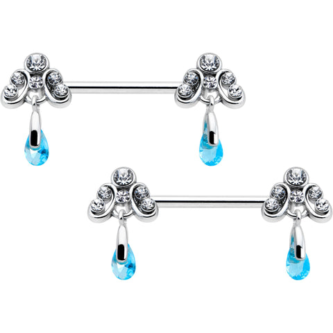 14G 9/16 Blue Gem Scrolling Elegance Dangle Nipple Ring Set