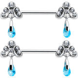 14G 9/16 Blue Gem Scrolling Elegance Dangle Nipple Ring Set