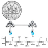 14G 9/16 Blue Gem Scrolling Elegance Dangle Nipple Ring Set