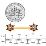 14G 9/16 Red Gem Gold Hue Bright Christmas Barbell Nipple Ring Set