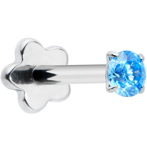 18G 5/16 Blue CZ Gem G23 Titanium Threadless Flower Labret Tragus