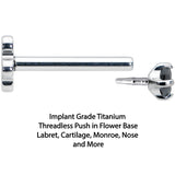 18G 5/16 Black CZ G23 Titanium Threadless Flower Labret Tragus
