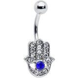 Clear Blue Gem Eye Hamsa Hand Belly Ring