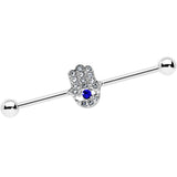 14G Clear Blue Gem Hamsa Hand Eye Industrial Barbell 38mm