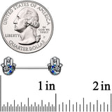 14G 9/16 Clear Blue Gem Textured Hamsa Hand Nipple Ring Set