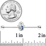 14G Clear Blue Gem Textured Hamsa Hand Industrial Barbell 38mm