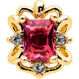 20G 7mm Red Gem Gold Tone Regal Escutcheon L Shape Nose Ring