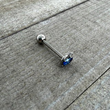Clear Blue Gem Oval Swirl Barbell Tongue Ring