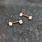 14G 1/2 Clear Gem Gold Tone Decorated Santa Barbell Nipple Ring Set