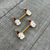 14G 1/2 Clear Gem Gold Tone Decorated Santa Barbell Nipple Ring Set