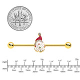 14G Clear Gem Gold Tone Decorated Santa Holiday Industrial Barbell 38mm