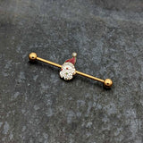 14G Clear Gem Gold Tone Decorated Santa Holiday Industrial Barbell 38mm