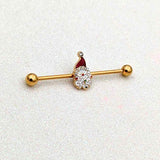 14G Clear Gem Gold Tone Decorated Santa Holiday Industrial Barbell 38mm