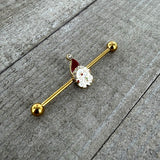 14G Clear Gem Gold Tone Decorated Santa Holiday Industrial Barbell 38mm