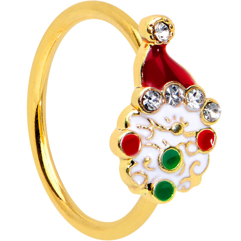 20G 5/16 Clear Gem Gold Tone Deco Santa Christmas Nose Hoop