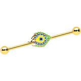 14G Gold Tone Bold Peacock Feather Industrial Barbell 38mm