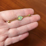 14G Gold Tone Bold Peacock Feather Industrial Barbell 38mm