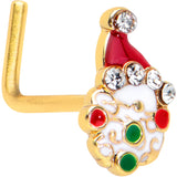 20G 7mm Clear Gem Gold Hue Deco Santa Christmas L Shape Nose Ring