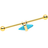 14G Blue Faux Turquoise Gold Tone Stone Hippie Industrial Barbell 38mm