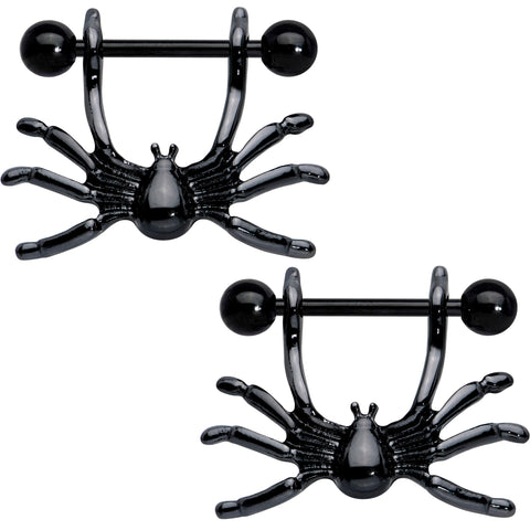 14G 7/16 Black Crawly Spider Halloween Nipple Shield Set