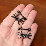 14G 7/16 Black Crawly Spider Halloween Nipple Shield Set