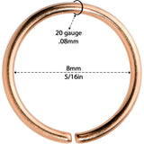 20G 5/16 Rose Gold Tone PVD Grade 23 Titanium Bendable Hoop Ring