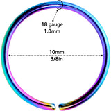 20G 3/8 Rainbow PVD Grade 23 Titanium Bendable Hoop Ring